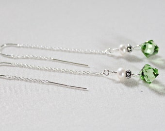 Peridot Swarovski Sterling Silver Threader Earrings: August Birthstone