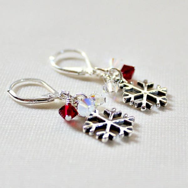 Silver Snowflake Earrings, Stocking Stuffers For Girl, Unique Christmas Gift For Women, January Birthstone, Winter Jewelry Gift, Unique