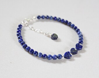 Lapis Lazuli Heart Bracelet: Sterling Silver September Birthstone Jewelry