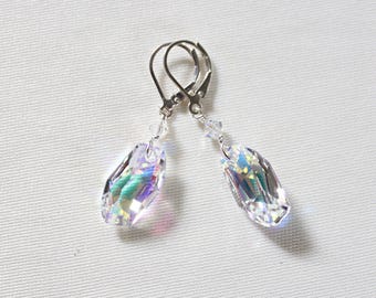 Swarovski Crystal AB Meteor Earrings, Holiday Sterling Silver Jewelry, Hypoallergenic