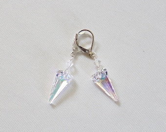 Crystal AB Swarovski Spike Earrings: 925 Sterling Silver
