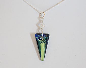 Bermuda Blau Swarovski Anhänger Halskette: 925 Sterling Silber Schmuck