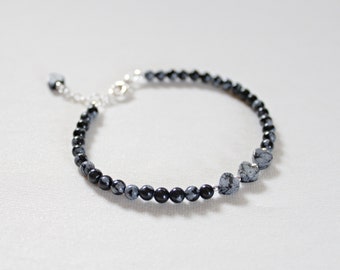 Snowflake Obsidian Bracelet,50th Birthday Jewelry,Black Stone Bracelet,Gemstone Bracelet,Mothers Day For Her,Handcrafted Adjustable Bracelet
