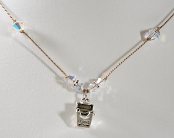 Sterling Silver Dental Floss Charm Necklace: Crystal Accent, Dental School Graduation Gift
