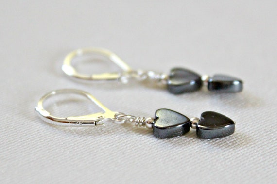 Hematite Heart Earrings, Valentine Present for Teen, Sons