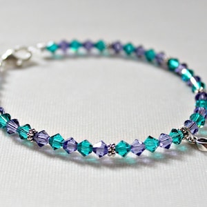 Suicide Awareness Bracelet, Purple Turquoise Crystals, 925 Sterling Silver, Awareness Ribbon Jewelry, Rainbow Keeper, Suicide, Child Suicide