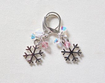 Sterling Silber Schneeflocke Ohrringe: Rosa Swarovski Kristall Winterschmuck, Oktober Geburtsstein