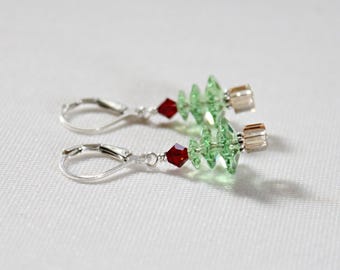 Swarovski Crystal Weihnachtsbaum Ohrringe: Sterling Silber Urlaub Schmuck, klein, leicht