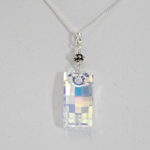 Clear AB Swarovski Urban Pendant, Column Pendant, Swarovski Rectangle, Crystal Gift For Her Jewelry, Iridescent AB, Swarovski Necklace