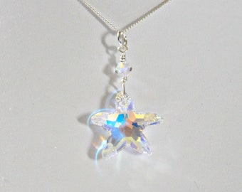 Swarovski Crystal Starfish Pendant Necklace: Sterling Silver Chain