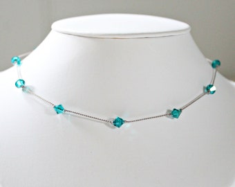 Teal Necklace, Teal Bridesmaid Jewelry, Teal Jewelry, Flower Girl Necklace, Simple Bridesmaid Necklace, Something Blue For Bride, Unique