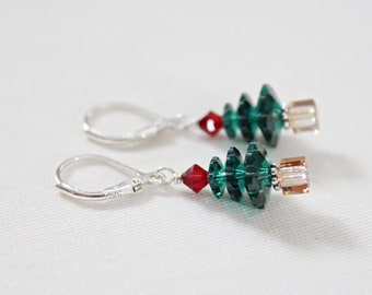 Swarovski Christmas Tree Earrings, Emerald Crystal Christmas Tree, Christmas Gifts For Friends, Gifts Under 25,Christmas Jewelry For Women