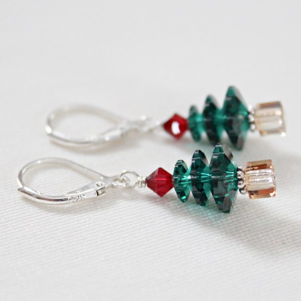 Swarovski Christmas Tree Earrings, Emerald Crystal Christmas Tree, Christmas Gifts For Friends, Gifts Under 25,Christmas Jewelry For Women