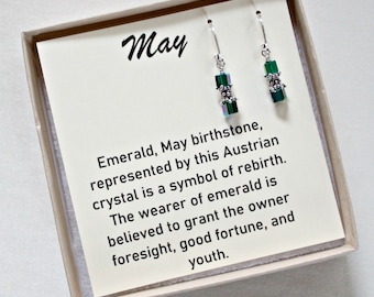 Boucles d'oreilles May Birthstone, Boucles d'oreilles Emerald Silver, Boucles d'oreilles Swarovski Crystal Cube, Cadeau unique de bijoux d'anniversaire May, Boucles d'oreilles May, Fabriquées à la main