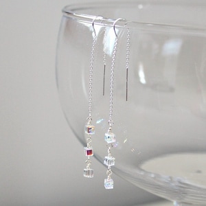 Dainty Silver Crystal Threader Earrings, Prom Gift For Teenage Daughter, Mothers Day For Her, April Birthstone, Long Swarovski Earring