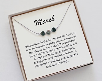 Unique March Birthstone Necklace, Small Bloodstone Heart Necklace, March Birth Month Jewelry, Birthday Gift For Friend, Mothers Day Present