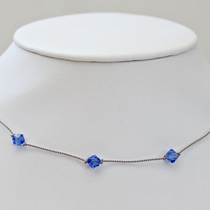 Dark Blue Choker Necklace, Something Blue For Bride, Flower Girl, September Birthstone, Sapphire, Station Necklace, Bridesmaid Jewelry