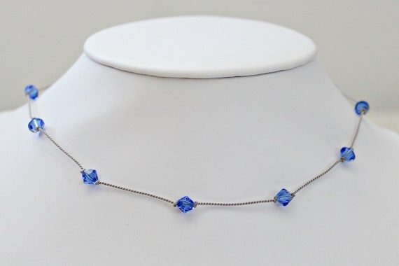 Dark Blue Choker Necklace Something Blue for Bride Flower Girl