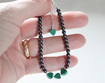 Malachit-Herzarmband, Hämatit-Schmuck, Muttertagsgeschenk für sie, Geschenk zum 8. Abschluss für Mädchen, grünes Armband, Konfirmationsgeschenk
