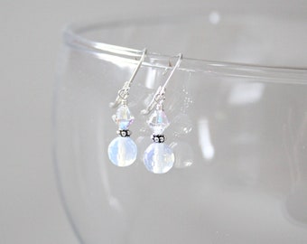 Opalite Swarovski Crystal Drop Earrings: 925 Sterling Silver, Leverbacks, Lightweight Jewelry