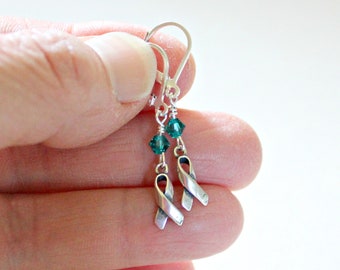 Ovarian Cancer Earrings, Awareness Ribbon Jewelry, Teal Cancer Earrings, PTSD Jewelry, Cervical Cancer Awareness,Christmas Gift For Survivor