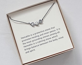 Hematite Heart Necklace: Dainty Sterling Silver Grounding Jewelry