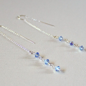 Dainty Threader Earrings, Mothers Day For Daughter,Bridesmaid Threaders, Prom Jewelry,Cornflower Blue,Light Blue Swarovski Threader Earrings