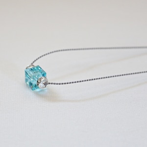 Light Teal Cube Necklace, Teal Blue Necklace, Jewelry Gift For Women, Unique Gifts Under 20, Swarovski Pendant, Teal Bridesmaid Necklace