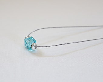 Petrol Swarovski Kristall Cube Halskette, Sterling Silber, Brautjungfer Schmuck