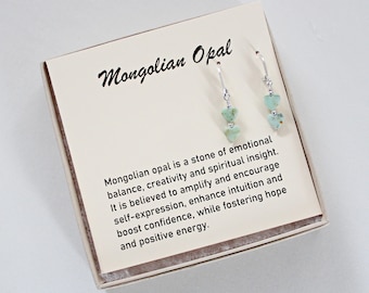 Handcrafted Mongolian Opal Heart Sterling Silver Earrings: Unique Boho Jewelry