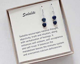 Sodalite Heart Earrings: Tiny Dainty Drop, Blue Stone Heart Earrings, Petite Dangle
