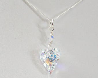 Swarovski Crystal Heart Necklace: Sterling Silver Pendant, Valentine Gift