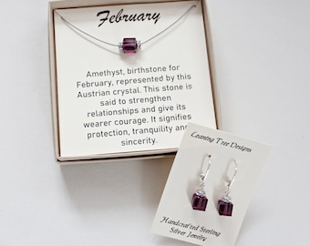 February Birthstone Set, Granddaughter Birthday, 50th Birthday Gift For Women, Gift For Niece, Necklace and Earring Set, Purple Jewelry