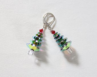 Swarovski 5 Tier Christmas Tree Earrings, Holiday Sterling Silver Jewelry