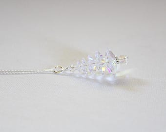 Swarovski Crystal AB 5 Tier Christmas Tree Pendant: Sterling Silver Holiday Necklace