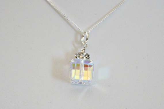 Cube Necklace and Earring Set Crystal AB Women Mum Nan Birthday Christmas Gifts