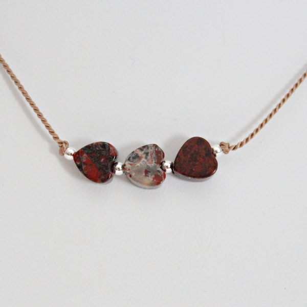 Poppy Jasper Necklace, Red Stone Heart Pendant, Unique Necklace Under 20, Valentine For Teen Girl, Graduation Gift For Friend, Three Heart