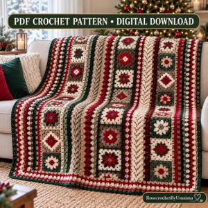 Festive Memories Crochet Blanket Pattern | Floral Granny Squares, Braided Cable (PDF Download)