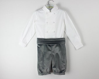 Boys outfit -Double breasted Mao shirt with long sleeves and Below the knee velvet pants - Various colors available