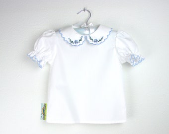 Embroidered Rounded collar White Short  Sleeve blouse