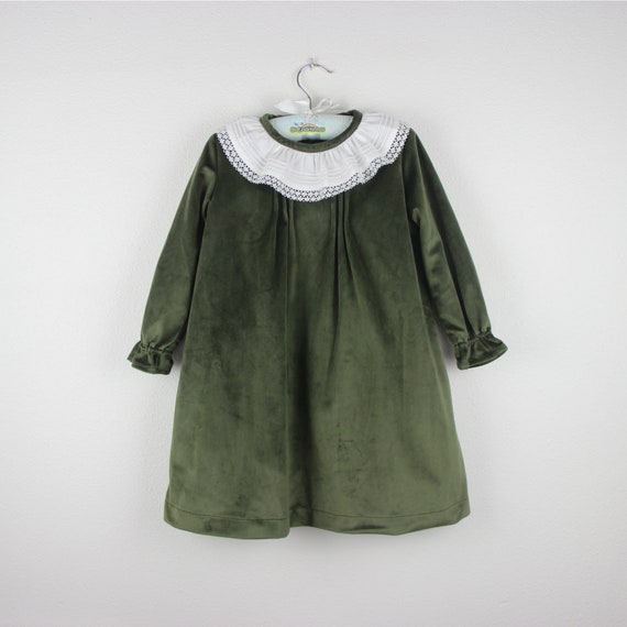 Long Sleeve Velvet Dress: Ruffle Collar Lace Trim - Etsy