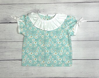 Girl Blouse - Mint floral Short sleeve blouse