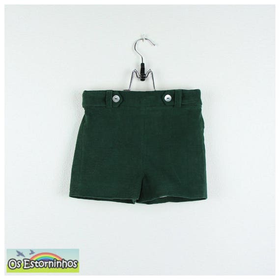 Corduroy Boys Shorts: Dark Green, Adjustable Waist