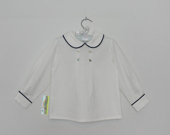 Long sleeve White shirt with peter pan collar - Viyella Cotton - More trim colors available