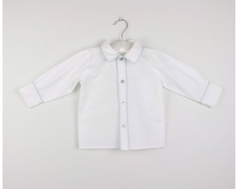 Long sleeve White  front opening trimmed shirt  - Other trim colors available