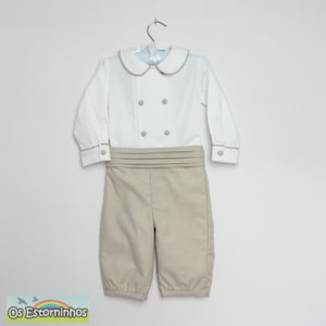Boys outfit - Double breasted shirt with long sleeves and Below the knee oxford cotton pants