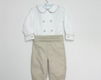 Boys outfit - Double breasted shirt with long sleeves and Below the knee oxford cotton pants