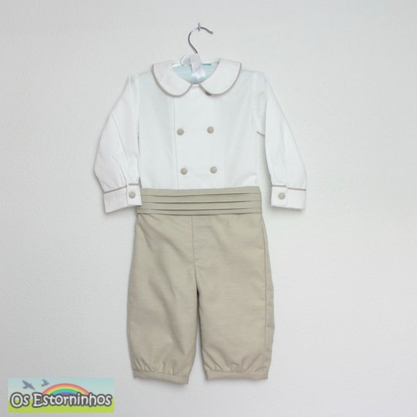 Boys outfit - Double breasted shirt with long sleeves and Below the knee oxford cotton pants - Various colors available