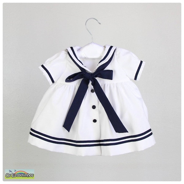 Girl sailor Dress - Baby Girl White and navy blue Sailor dress