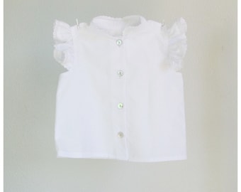 Baby girl shirt - White mao shirt with ruffle sleeves
